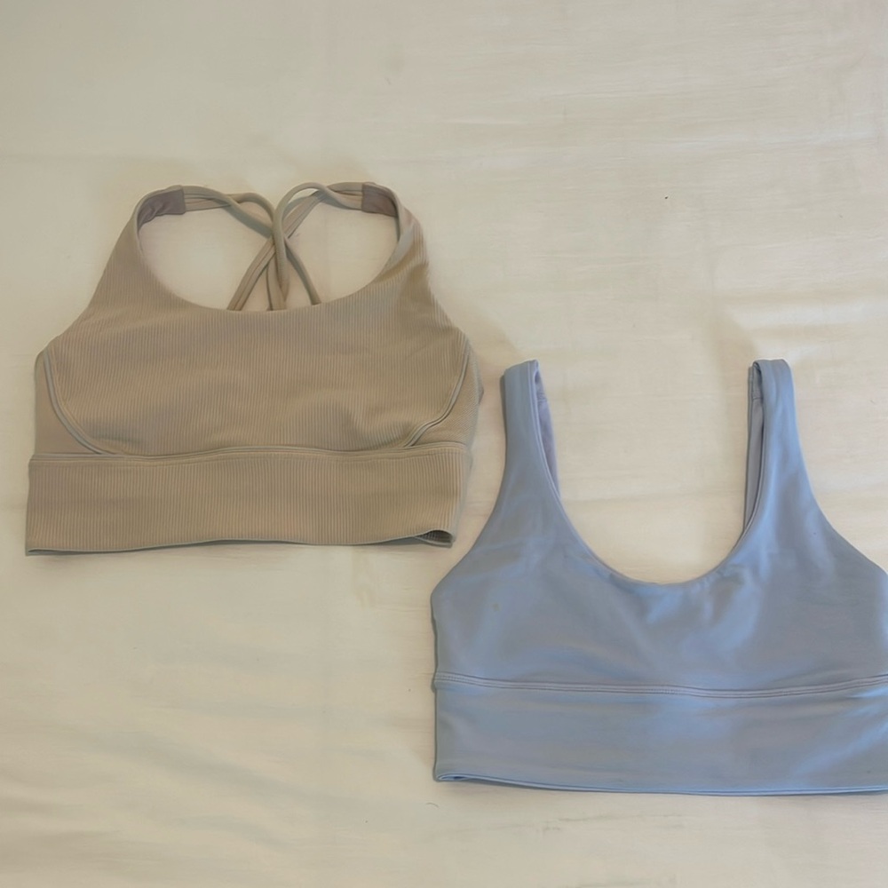 Lululemon SportBras. Size 6. Flush Pink Energy Longline & Light Blue Align Bras
